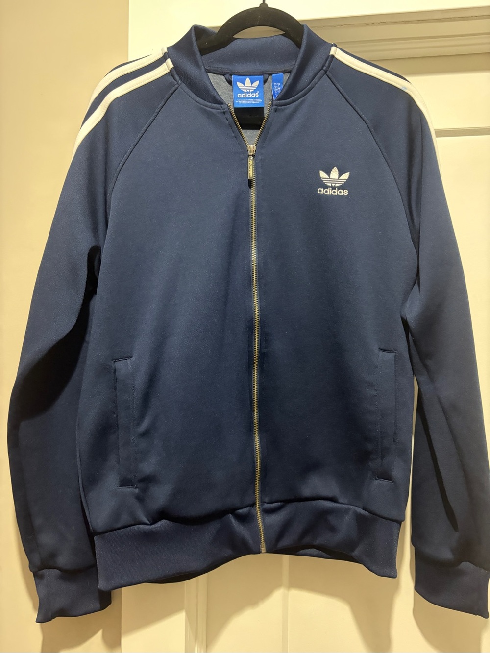 adidas Navy and White Three-Stripe Track Jacket